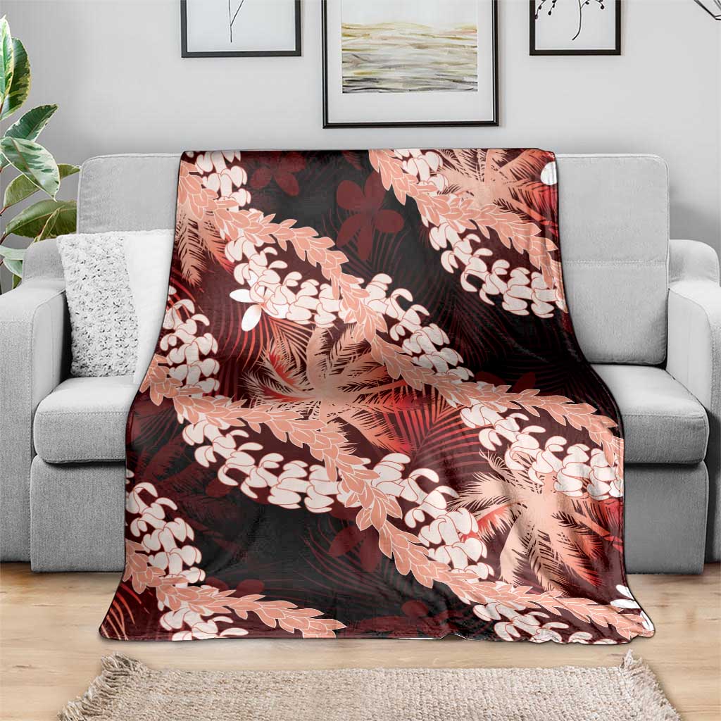 Puakenikeni Maile Lei Blanket Frangipani Red Tropical Leaves