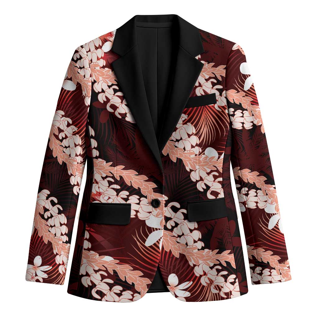 Puakenikeni Maile Lei Blazer Frangipani Red Tropical Leaves LT01 Unisex Red - Polynesian Pride