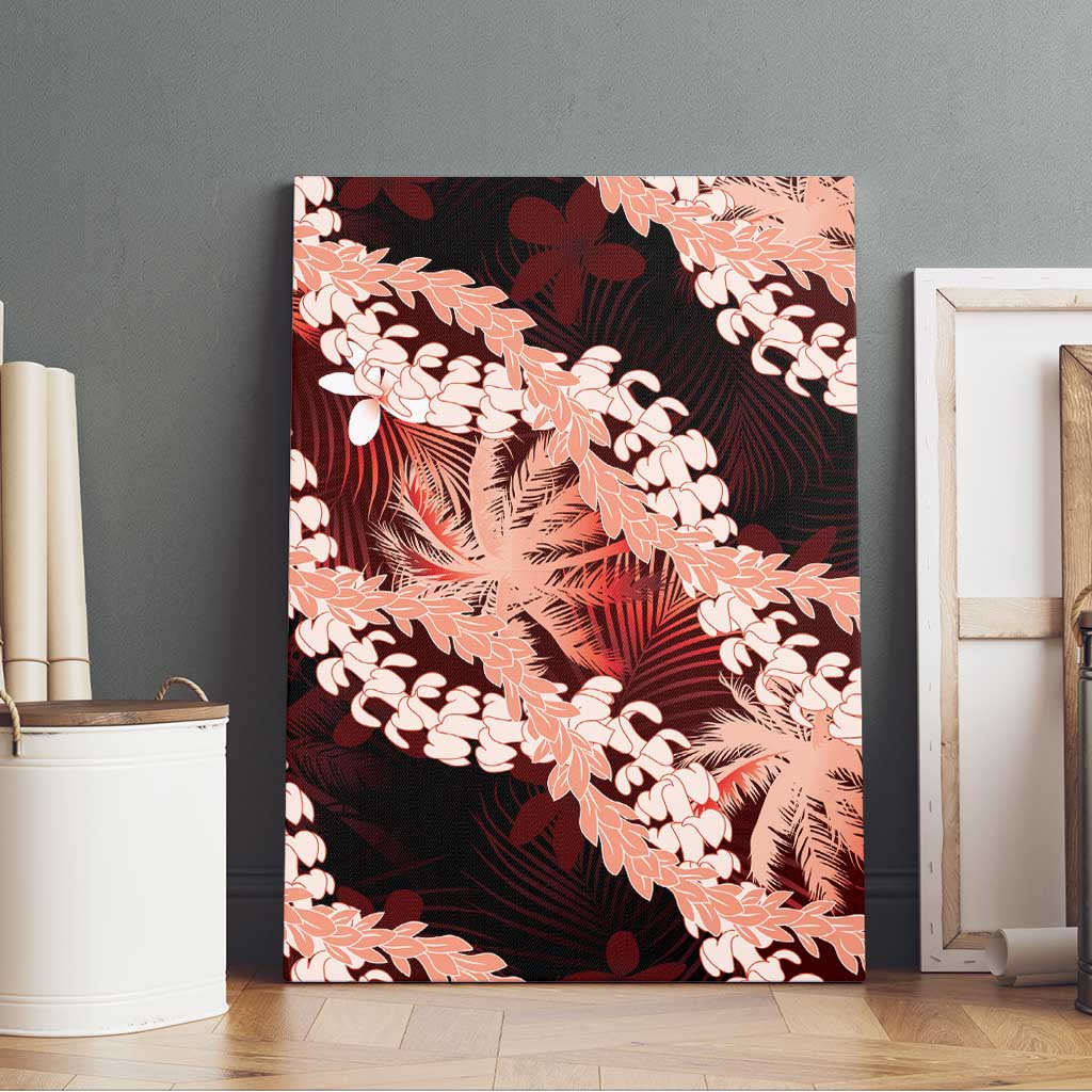 Puakenikeni Maile Lei Canvas Wall Art Frangipani Red Tropical Leaves