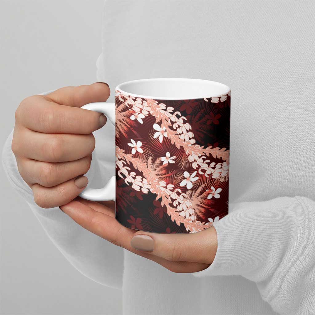 Puakenikeni Maile Lei Ceramic Mug Frangipani Red Tropical Leaves