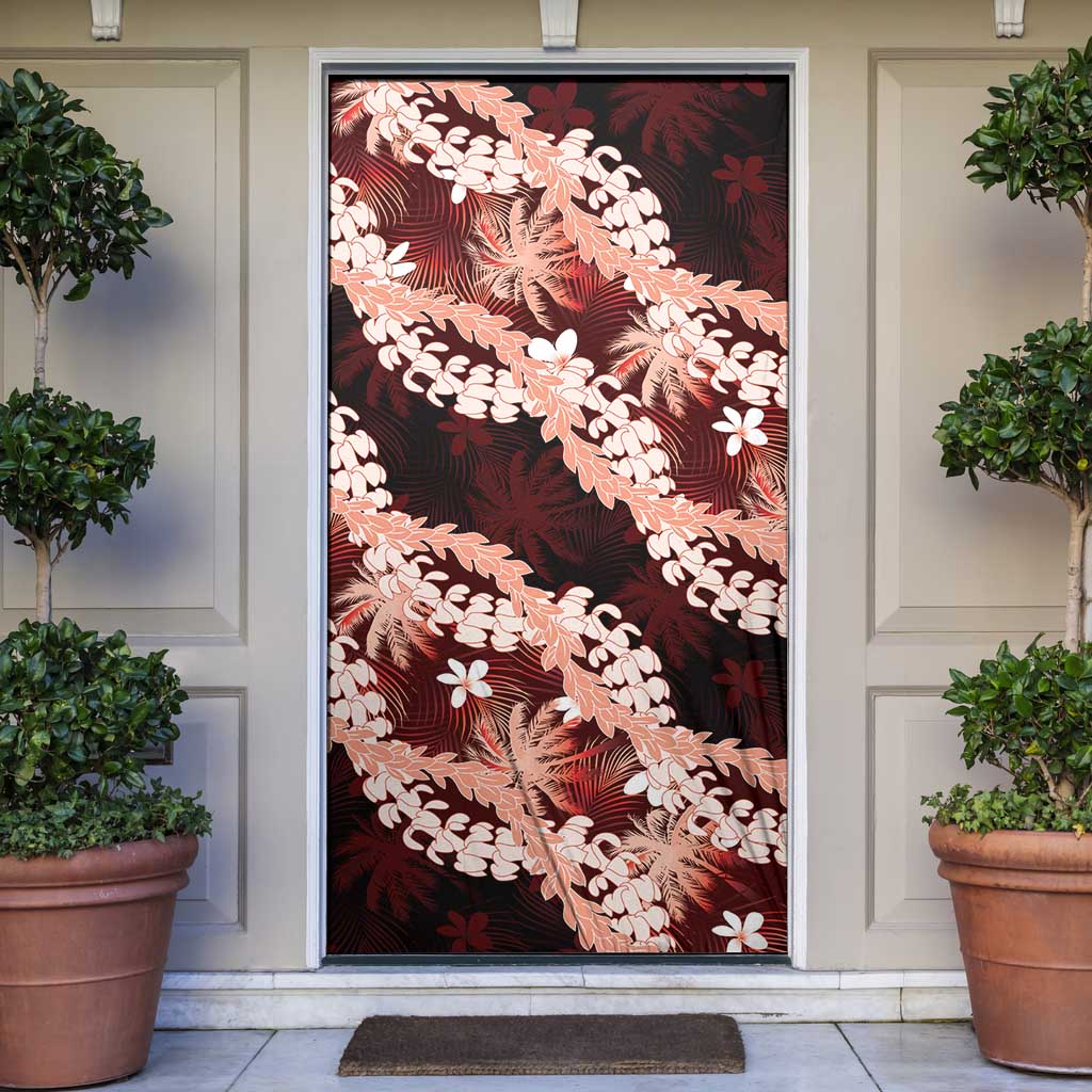 Puakenikeni Maile Lei Door Cover Frangipani Red Tropical Leaves LT01 Red - Polynesian Pride