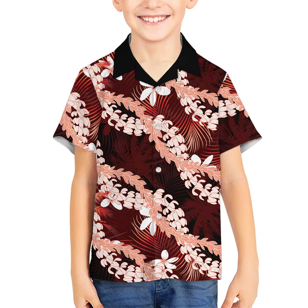 Puakenikeni Maile Lei Family Matching Long Sleeve Bodycon Dress and Hawaiian Shirt Frangipani Red Tropical Leaves LT01 Son's Shirt Red - Polynesian Pride