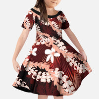 Puakenikeni Maile Lei Family Matching Mermaid Dress and Hawaiian Shirt Frangipani Red Tropical Leaves LT01 Daughter's Dress Red - Polynesian Pride