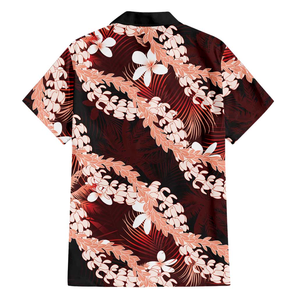Puakenikeni Maile Lei Family Matching Off Shoulder Maxi Dress and Hawaiian Shirt Frangipani Red Tropical Leaves LT01 - Polynesian Pride