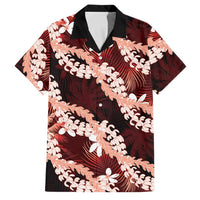 Puakenikeni Maile Lei Family Matching Summer Maxi Dress and Hawaiian Shirt Frangipani Red Tropical Leaves LT01 Dad's Shirt - Short Sleeve Red - Polynesian Pride