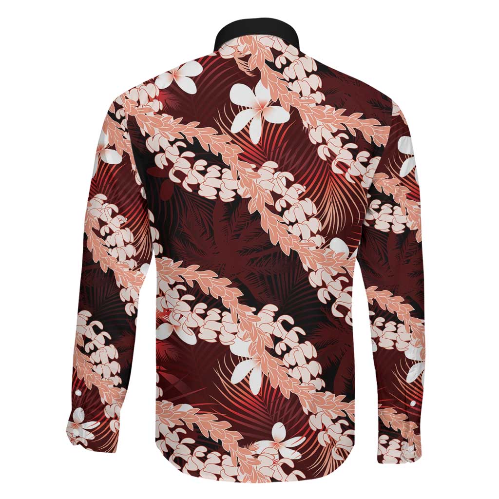 Puakenikeni Maile Lei Family Matching Summer Maxi Dress and Hawaiian Shirt Frangipani Red Tropical Leaves LT01 - Polynesian Pride