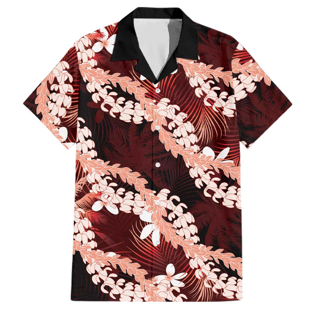 Puakenikeni Maile Lei Family Matching Tank Maxi Dress and Hawaiian Shirt Frangipani Red Tropical Leaves LT01 Dad's Shirt - Short Sleeve Red - Polynesian Pride