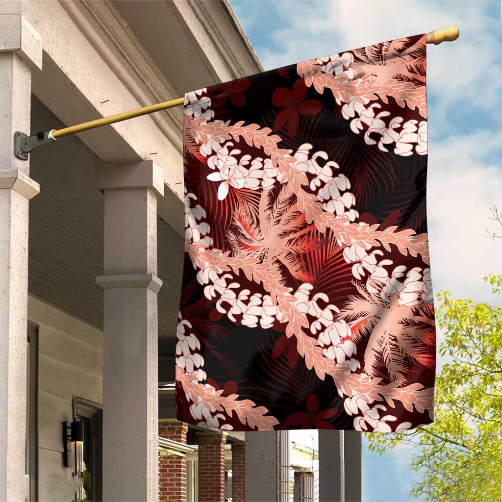 Puakenikeni Maile Lei Garden Flag Frangipani Red Tropical Leaves LT01 House Flag Red - Polynesian Pride