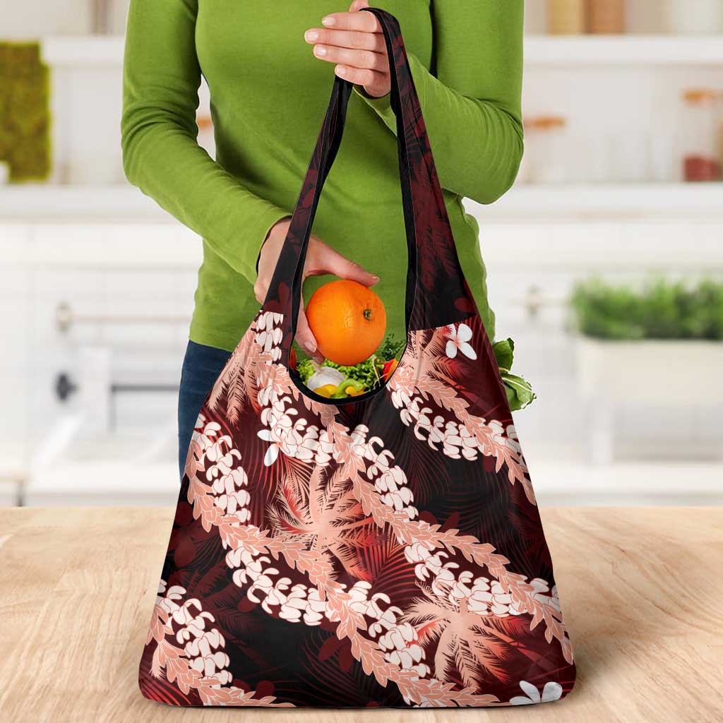 Puakenikeni Maile Lei Grocery Bag Frangipani Red Tropical Leaves