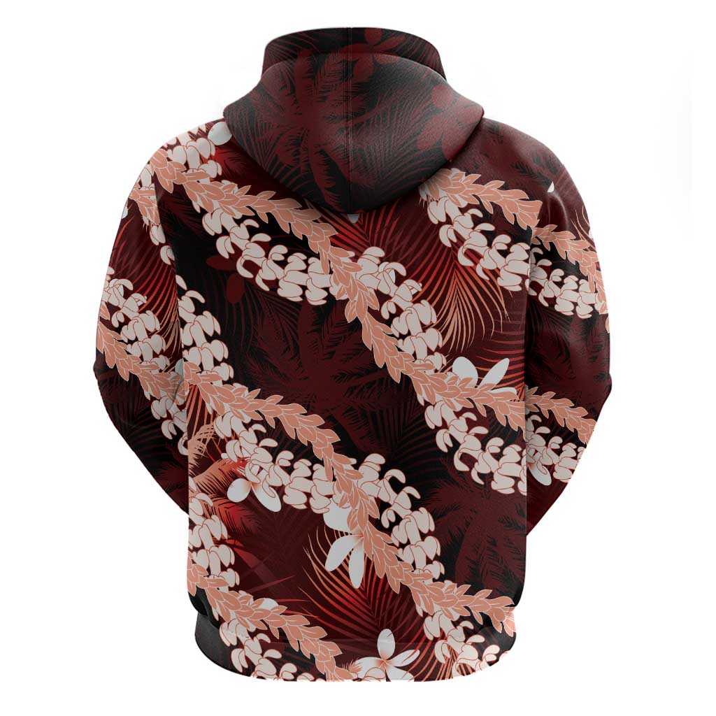 Puakenikeni Maile Lei Hoodie Frangipani Red Tropical Leaves