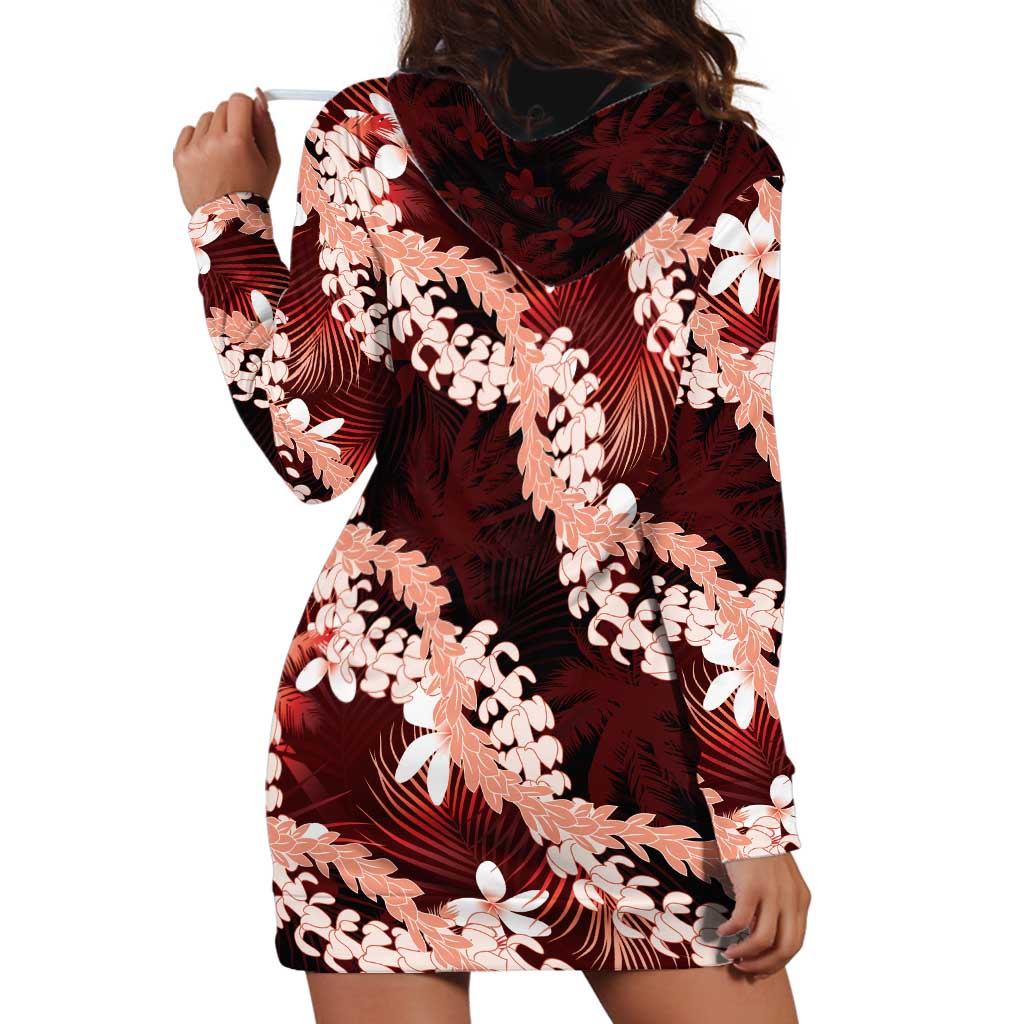 Puakenikeni Maile Lei Hoodie Dress Frangipani Red Tropical Leaves