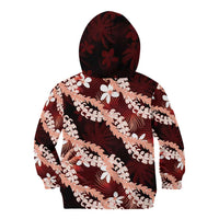 Puakenikeni Maile Lei Kid Hoodie Frangipani Red Tropical Leaves