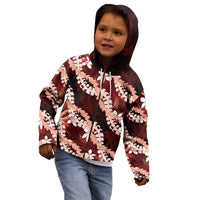 Puakenikeni Maile Lei Kid Hoodie Frangipani Red Tropical Leaves