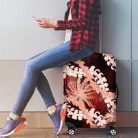 Puakenikeni Maile Lei Luggage Cover Frangipani Red Tropical Leaves