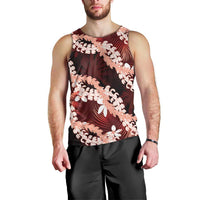 Puakenikeni Maile Lei Men Tank Top Frangipani Red Tropical Leaves