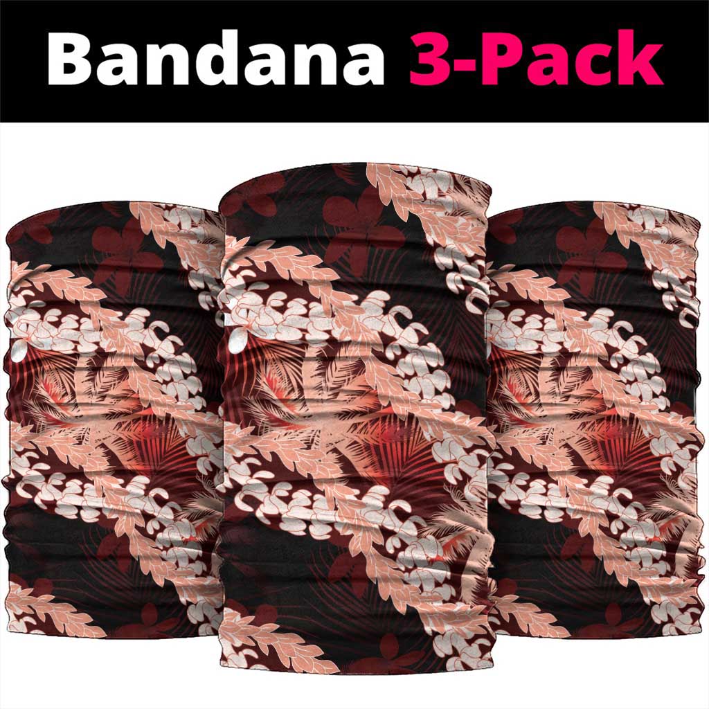 Puakenikeni Maile Lei Neck Gaiter Frangipani Red Tropical Leaves