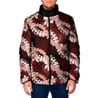 Puakenikeni Maile Lei Padded Jacket Frangipani Red Tropical Leaves