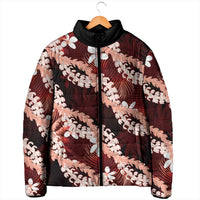 Puakenikeni Maile Lei Padded Jacket Frangipani Red Tropical Leaves