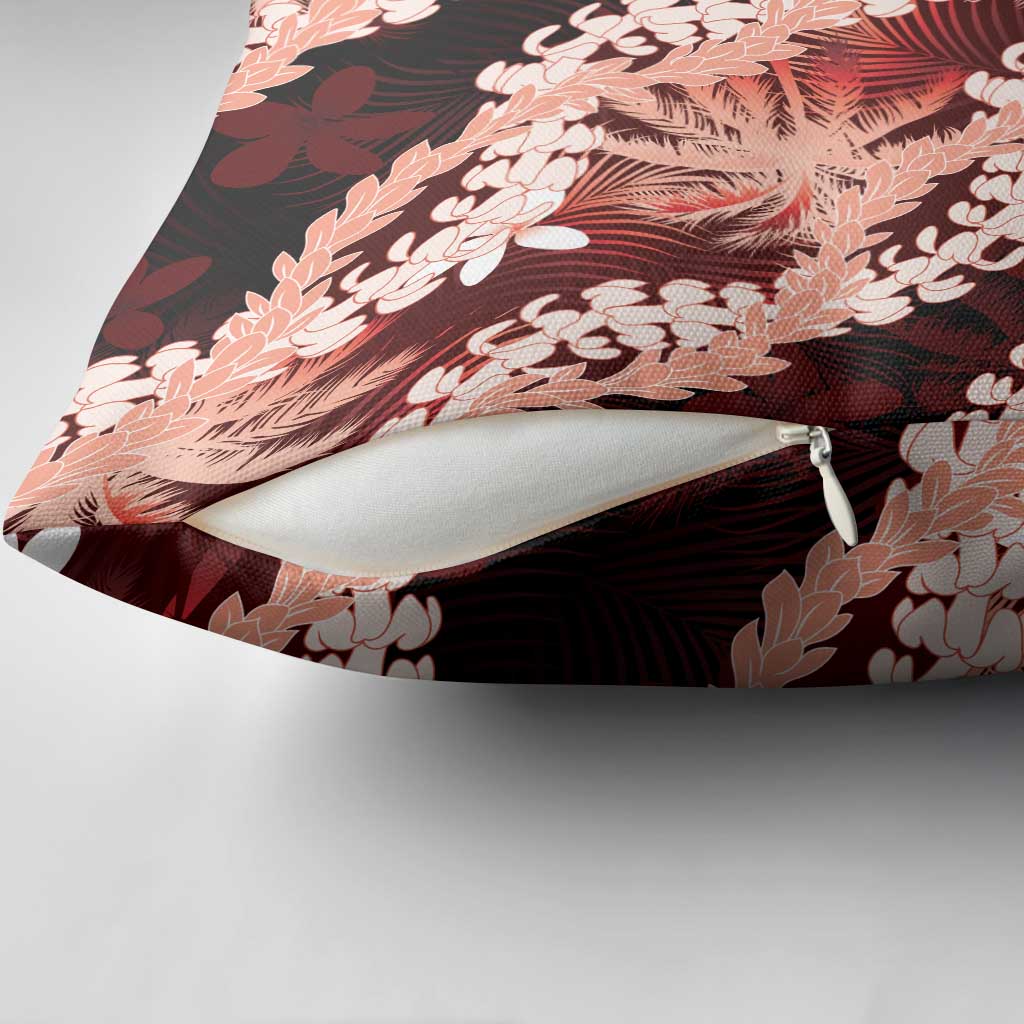 Puakenikeni Maile Lei Pillow Cover Frangipani Red Tropical Leaves