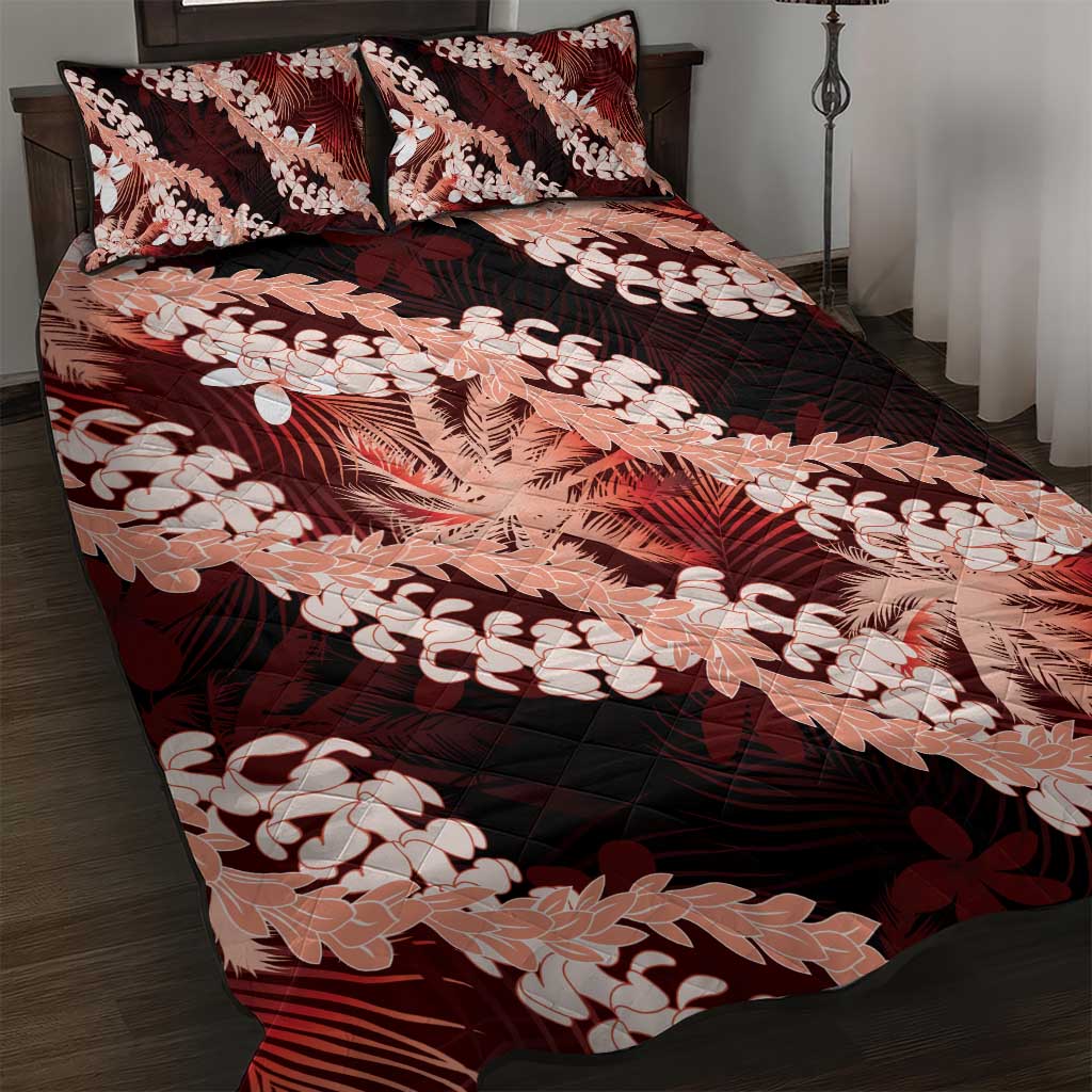 Puakenikeni Maile Lei Quilt Bed Set Frangipani Red Tropical Leaves LT01 Red - Polynesian Pride