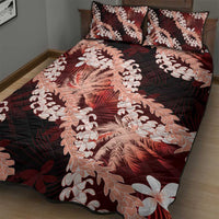 Puakenikeni Maile Lei Quilt Bed Set Frangipani Red Tropical Leaves