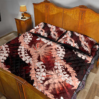 Puakenikeni Maile Lei Quilt Bed Set Frangipani Red Tropical Leaves