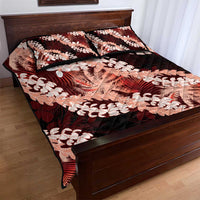 Puakenikeni Maile Lei Quilt Bed Set Frangipani Red Tropical Leaves