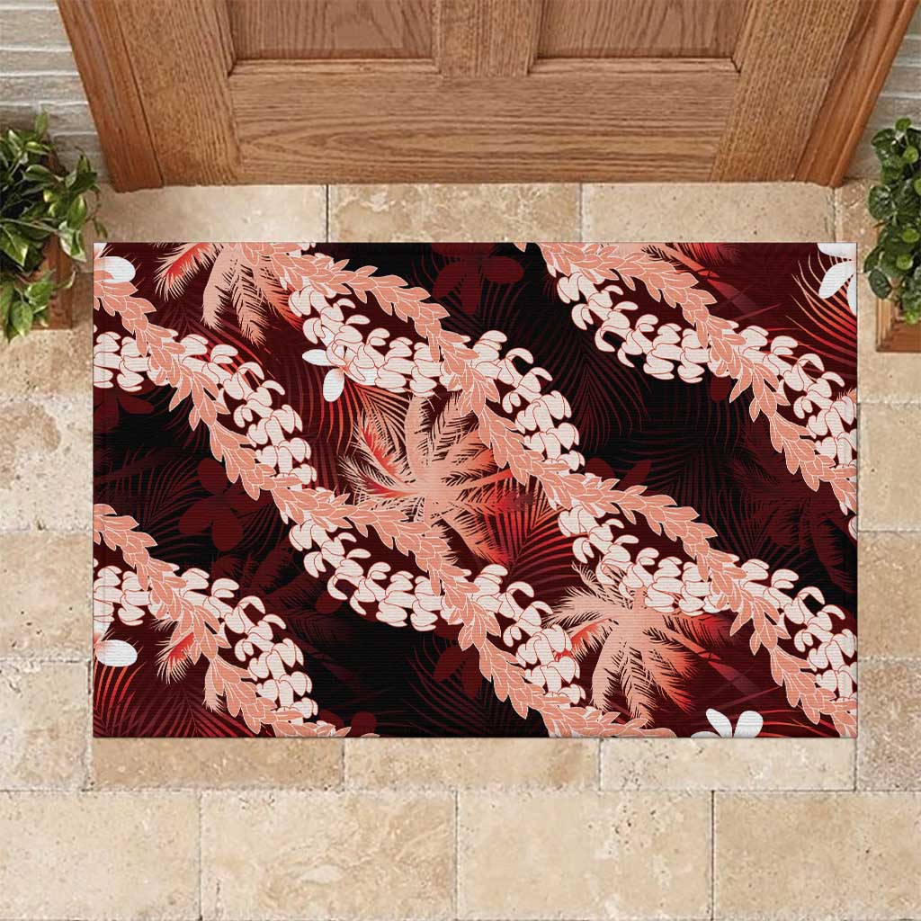 Puakenikeni Maile Lei Rubber Doormat Frangipani Red Tropical Leaves LT01 Red - Polynesian Pride
