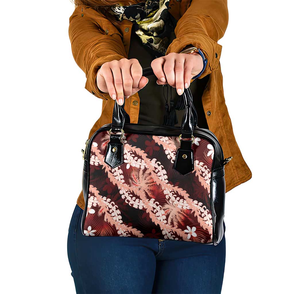 Puakenikeni Maile Lei Shoulder Handbag Frangipani Red Tropical Leaves LT01 One Size Red - Polynesian Pride