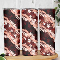 Puakenikeni Maile Lei Skinny Tumbler Frangipani Red Tropical Leaves