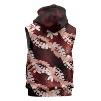 Puakenikeni Maile Lei Sleeveless Zip Hoodie Frangipani Red Tropical Leaves
