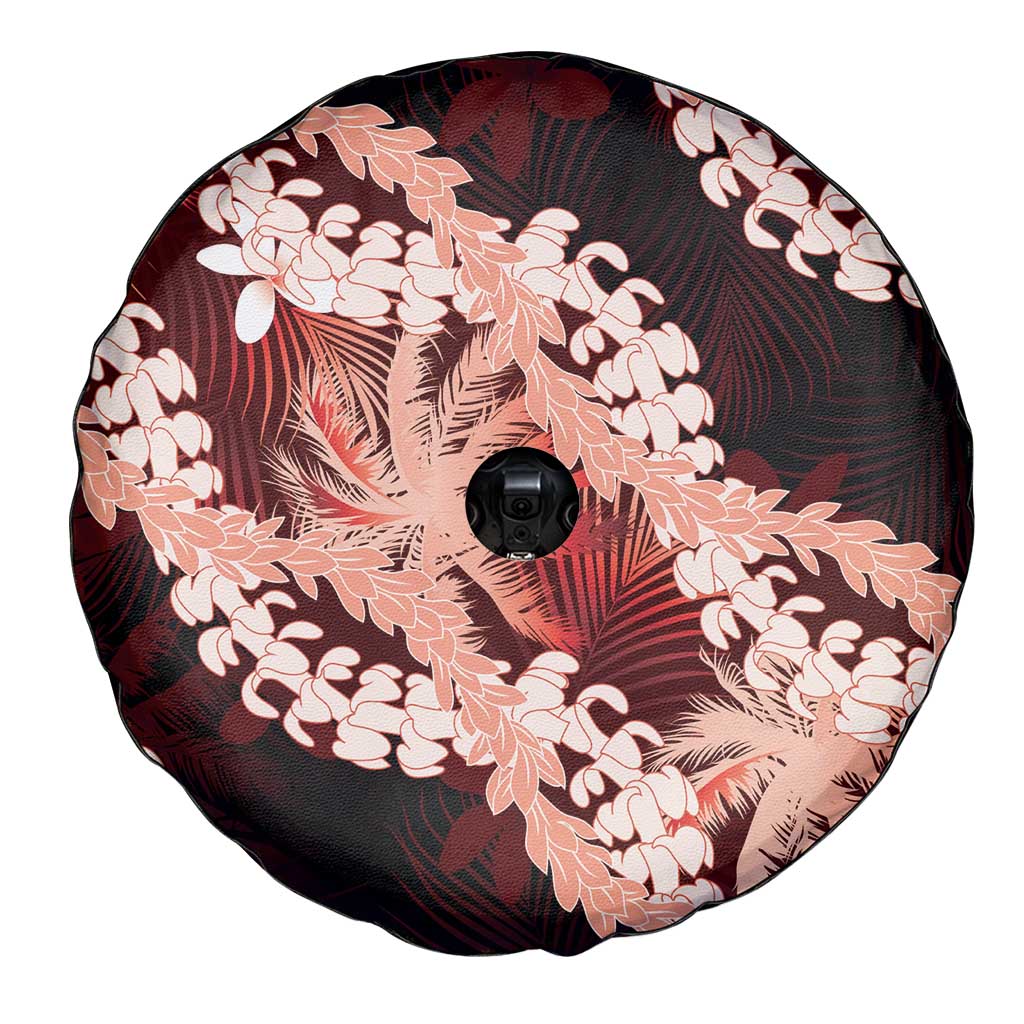 Puakenikeni Maile Lei Spare Tire Cover Frangipani Red Tropical Leaves