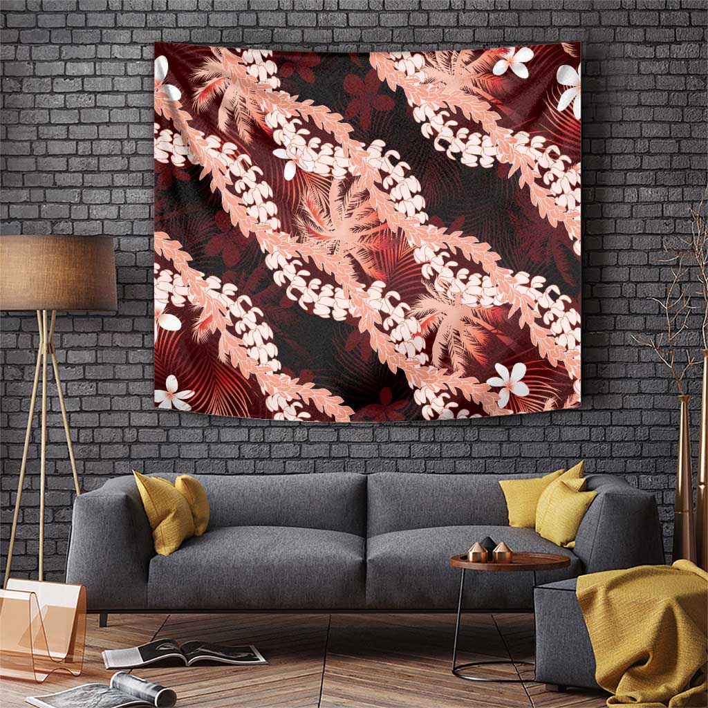 Puakenikeni Maile Lei Tapestry Frangipani Red Tropical Leaves LT01 Red - Polynesian Pride
