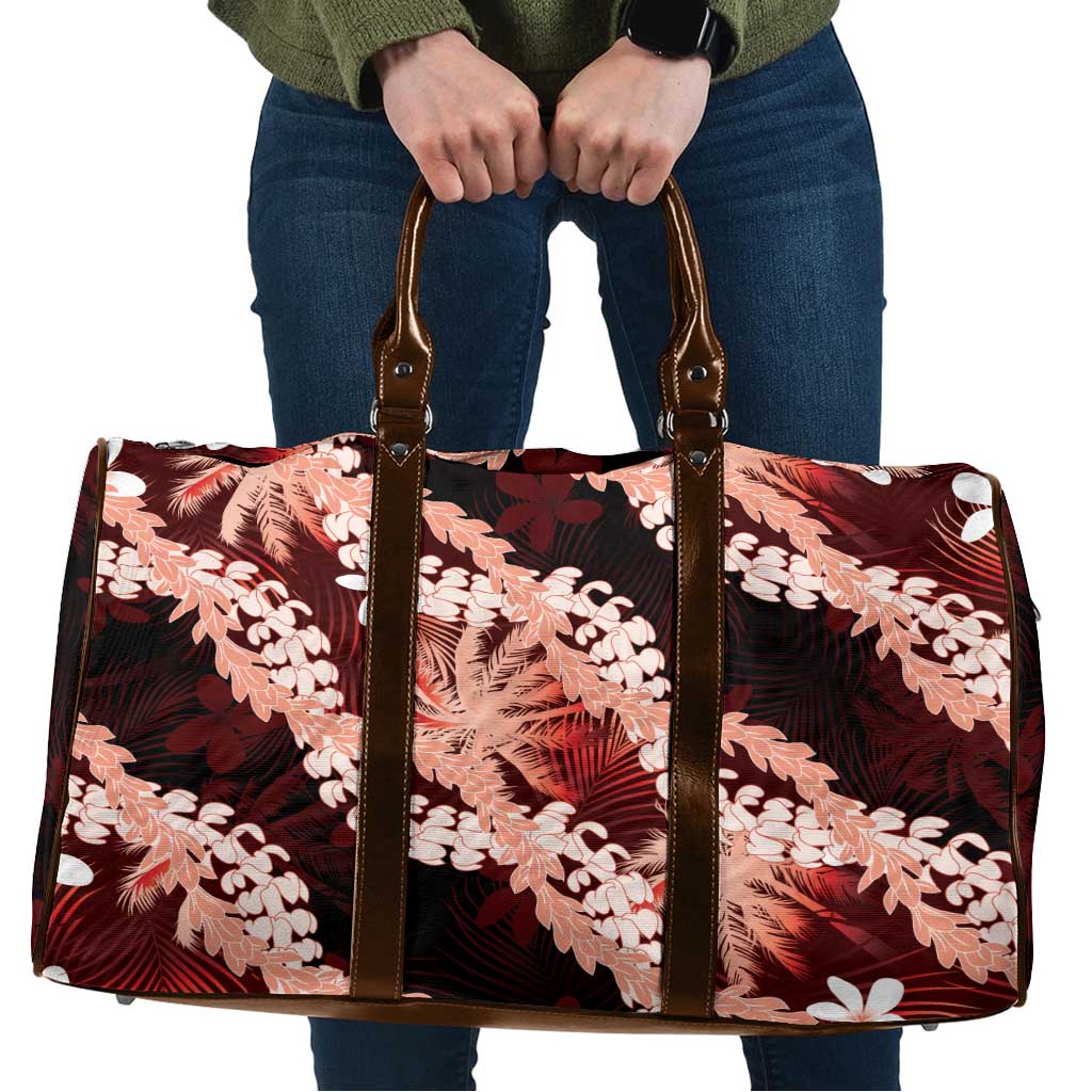 Puakenikeni Maile Lei Travel Bag Frangipani Red Tropical Leaves LT01 Red - Polynesian Pride