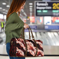 Puakenikeni Maile Lei Travel Bag Frangipani Red Tropical Leaves