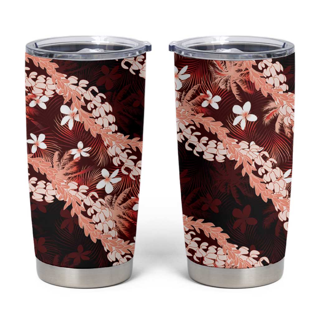 Puakenikeni Maile Lei Tumbler Cup Frangipani Red Tropical Leaves