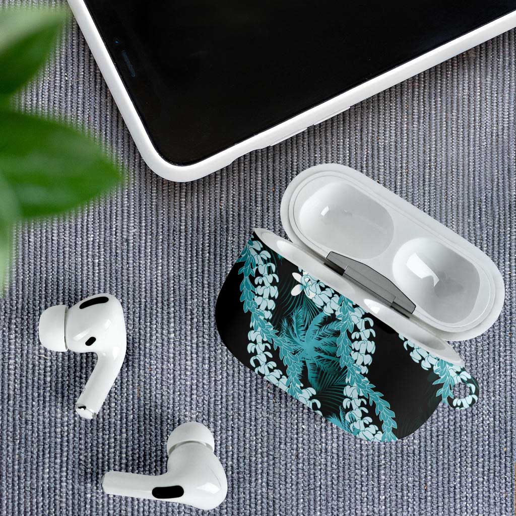 Puakenikeni Maile Lei AirPods Case Frangipani Turquoise Tropical Leaves