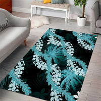 Puakenikeni Maile Lei Area Rug Frangipani Turquoise Tropical Leaves