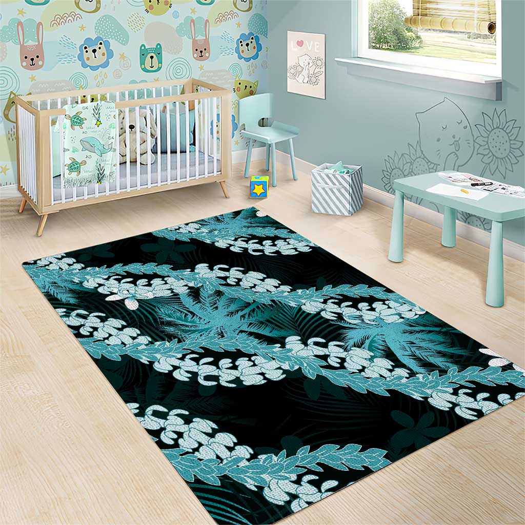Puakenikeni Maile Lei Area Rug Frangipani Turquoise Tropical Leaves