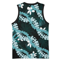Puakenikeni Maile Lei Basketball Jersey Frangipani Turquoise Tropical Leaves