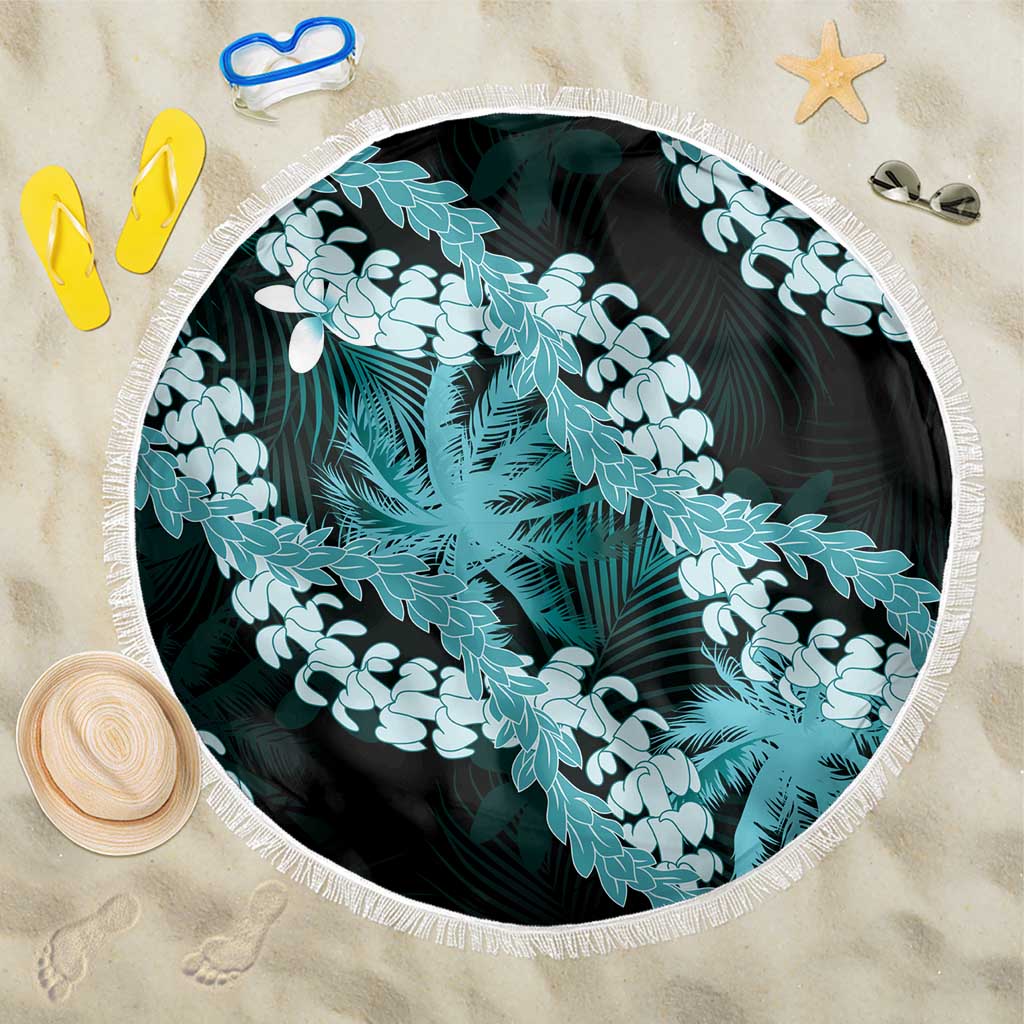 Puakenikeni Maile Lei Beach Blanket Frangipani Turquoise Tropical Leaves LT01 One Size 150cm Turquoise - Polynesian Pride