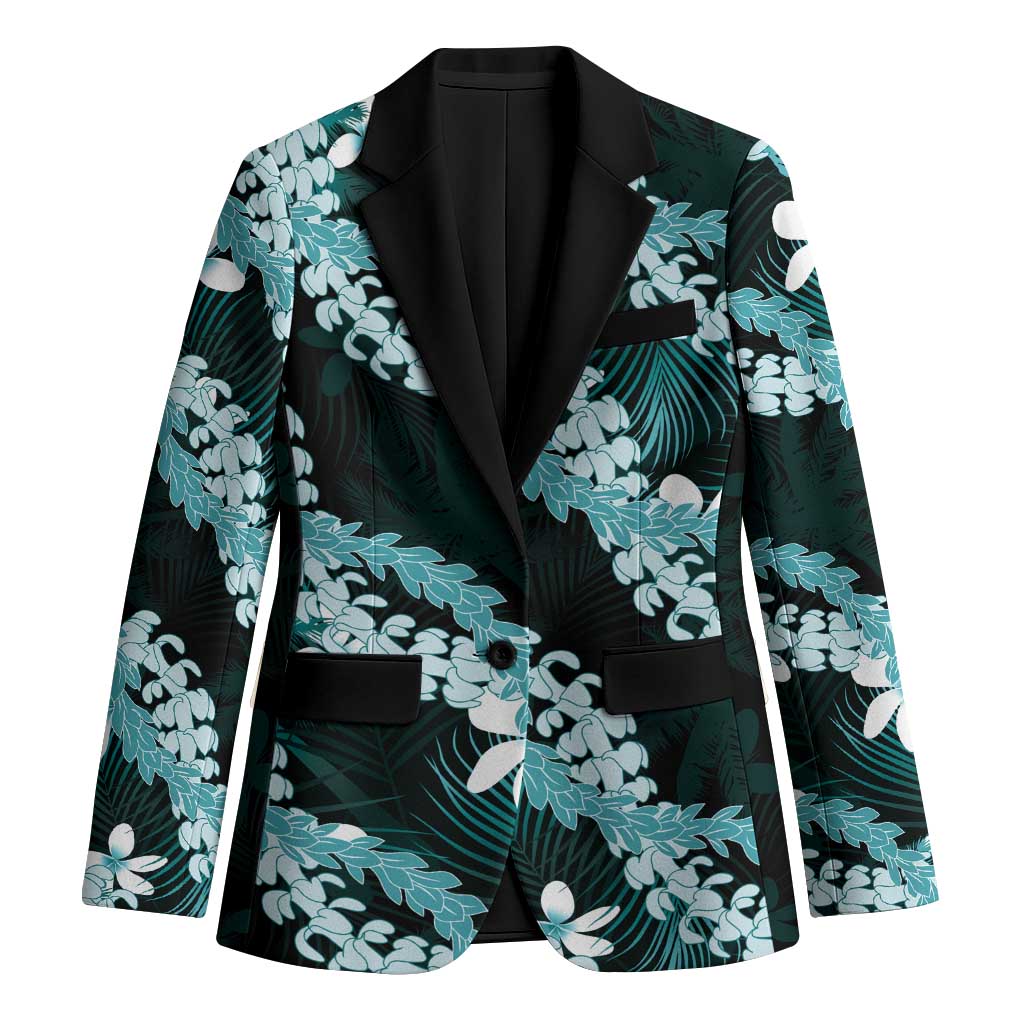 Puakenikeni Maile Lei Blazer Frangipani Turquoise Tropical Leaves LT01 Unisex Turquoise - Polynesian Pride
