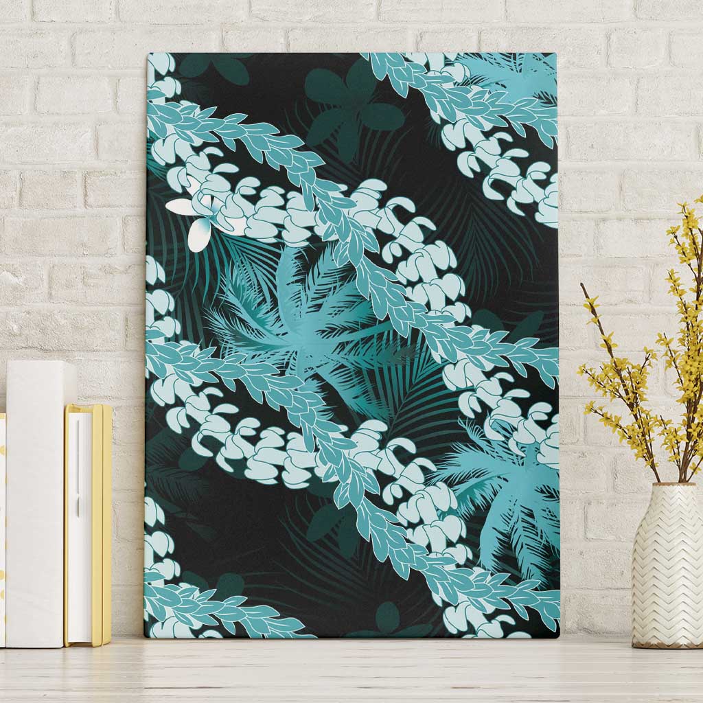 Puakenikeni Maile Lei Canvas Wall Art Frangipani Turquoise Tropical Leaves LT01 Without Frame Turquoise - Polynesian Pride