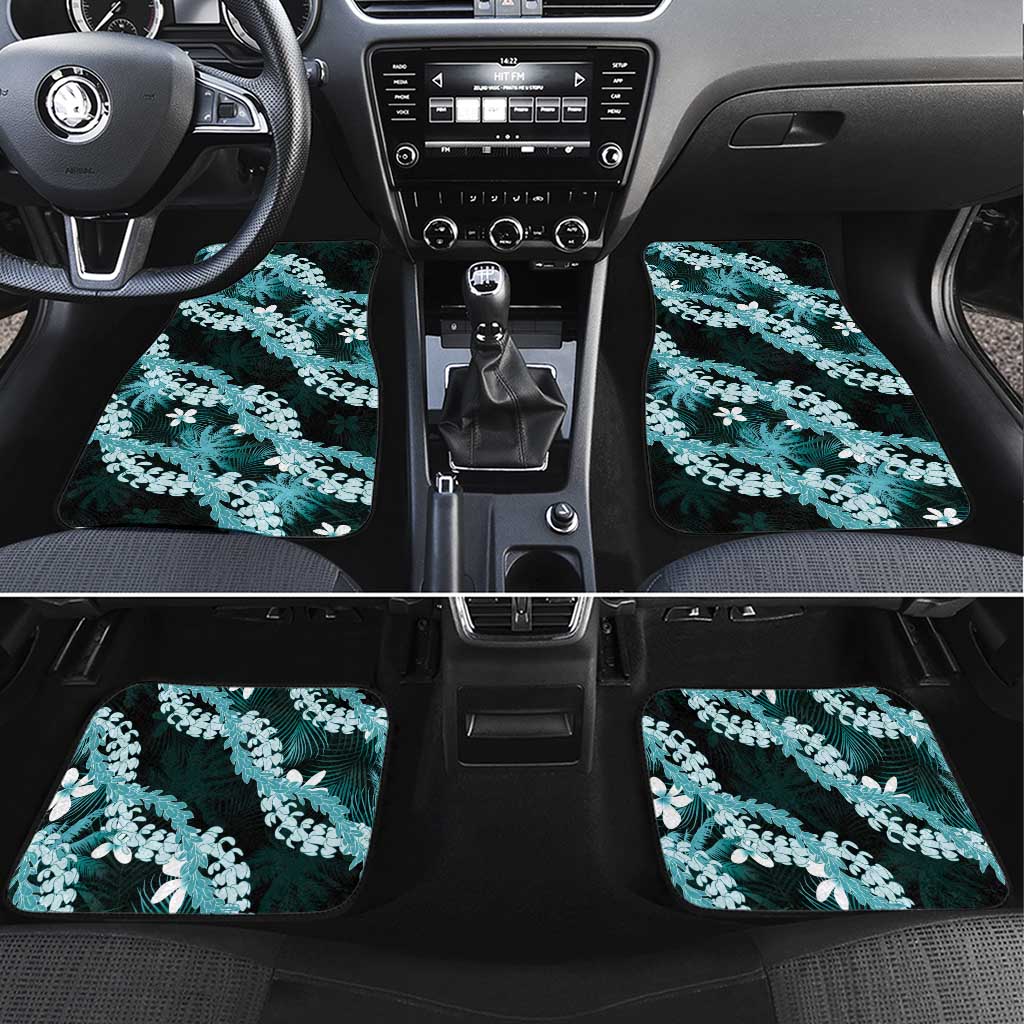 Puakenikeni Maile Lei Car Mats Frangipani Turquoise Tropical Leaves LT01 Set 4pcs Turquoise - Polynesian Pride