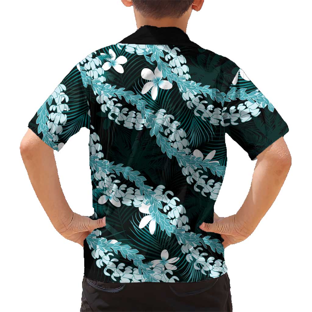 Puakenikeni Maile Lei Family Matching Long Sleeve Bodycon Dress and Hawaiian Shirt Frangipani Turquoise Tropical Leaves LT01 - Polynesian Pride