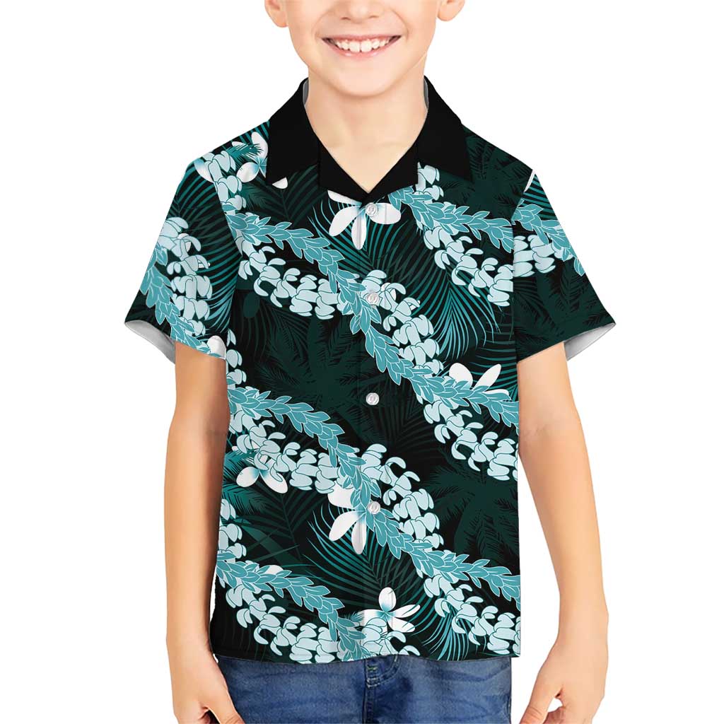 Puakenikeni Maile Lei Family Matching Mermaid Dress and Hawaiian Shirt Frangipani Turquoise Tropical Leaves LT01 Son's Shirt Turquoise - Polynesian Pride