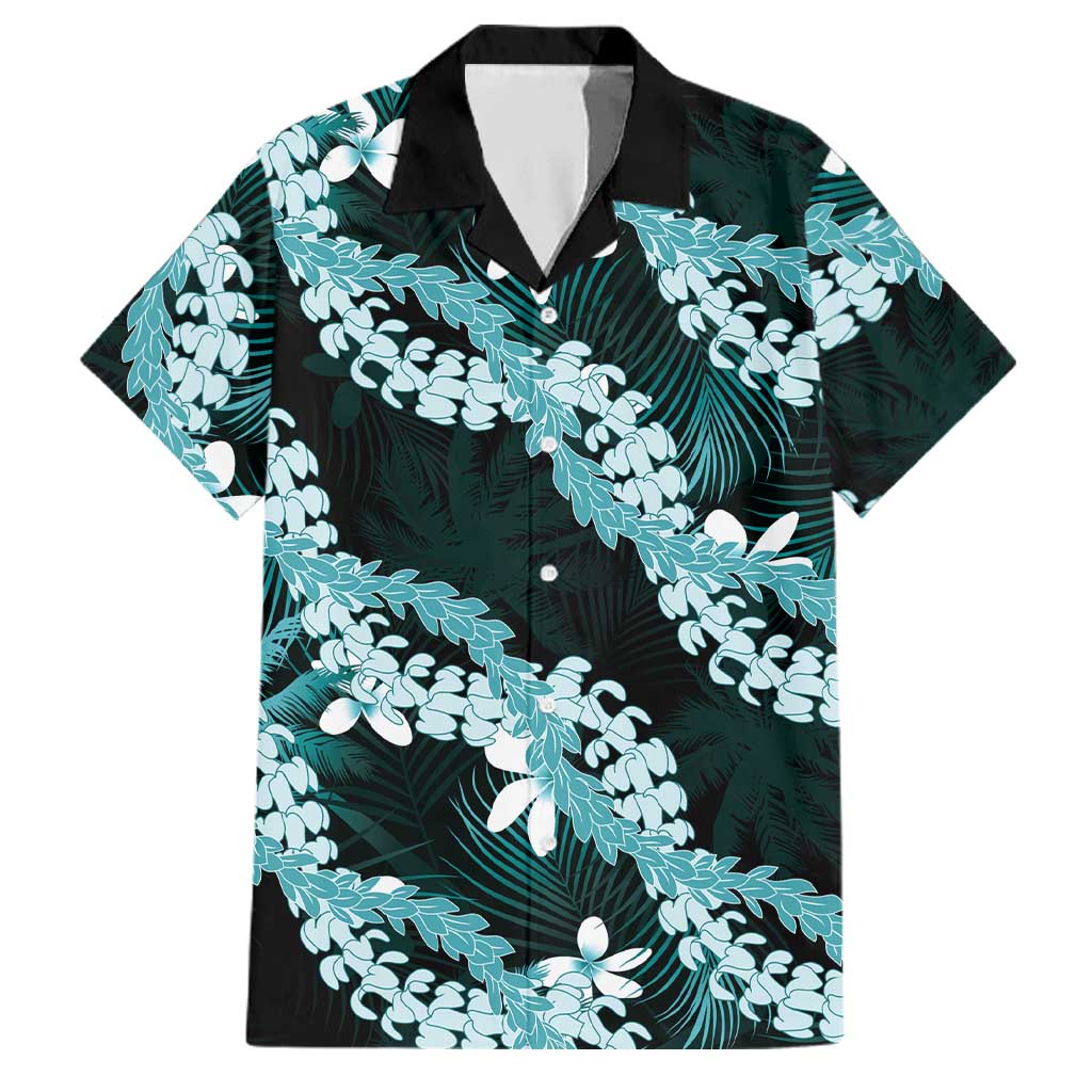 Puakenikeni Maile Lei Family Matching Off Shoulder Maxi Dress and Hawaiian Shirt Frangipani Turquoise Tropical Leaves LT01 Dad's Shirt - Short Sleeve Turquoise - Polynesian Pride