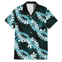 Puakenikeni Maile Lei Family Matching Summer Maxi Dress and Hawaiian Shirt Frangipani Turquoise Tropical Leaves LT01 Dad's Shirt - Short Sleeve Turquoise - Polynesian Pride