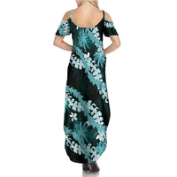 Puakenikeni Maile Lei Family Matching Summer Maxi Dress and Hawaiian Shirt Frangipani Turquoise Tropical Leaves LT01 - Polynesian Pride
