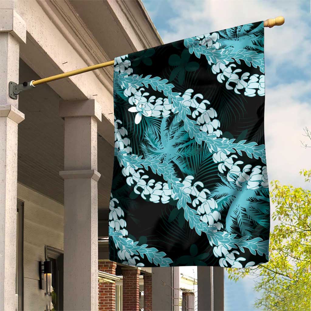 Puakenikeni Maile Lei Garden Flag Frangipani Turquoise Tropical Leaves LT01 House Flag Turquoise - Polynesian Pride